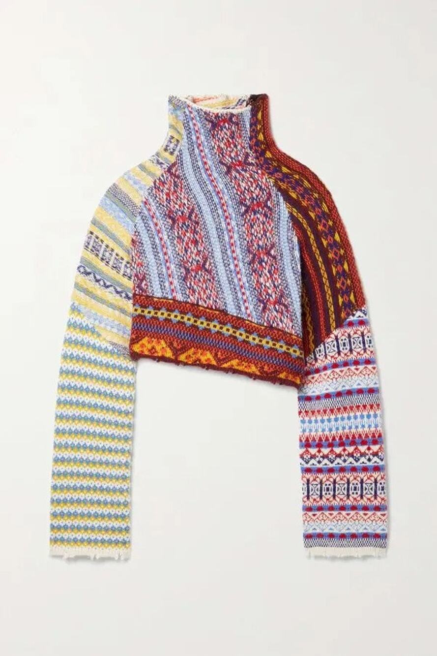 Rag & Bone Hollis Crop Distressed Fair Isle Woolblend Turtleneck Sweater - XS